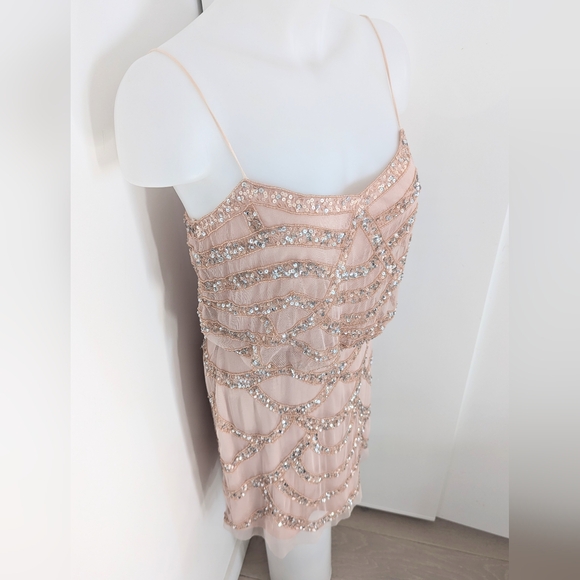 AIDAN MATTOX Light Pink/Blush Blouson Beaded Dress Size 4 - Picture 4 of 16